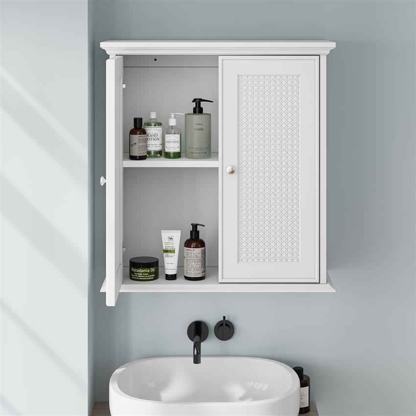Badkamerkast – Wandkast – Opbergkast – Kolomkast – Waskamerschap – Wit – Verstelbare Planken – Hout – Ruimtebesparend Klassiek Design