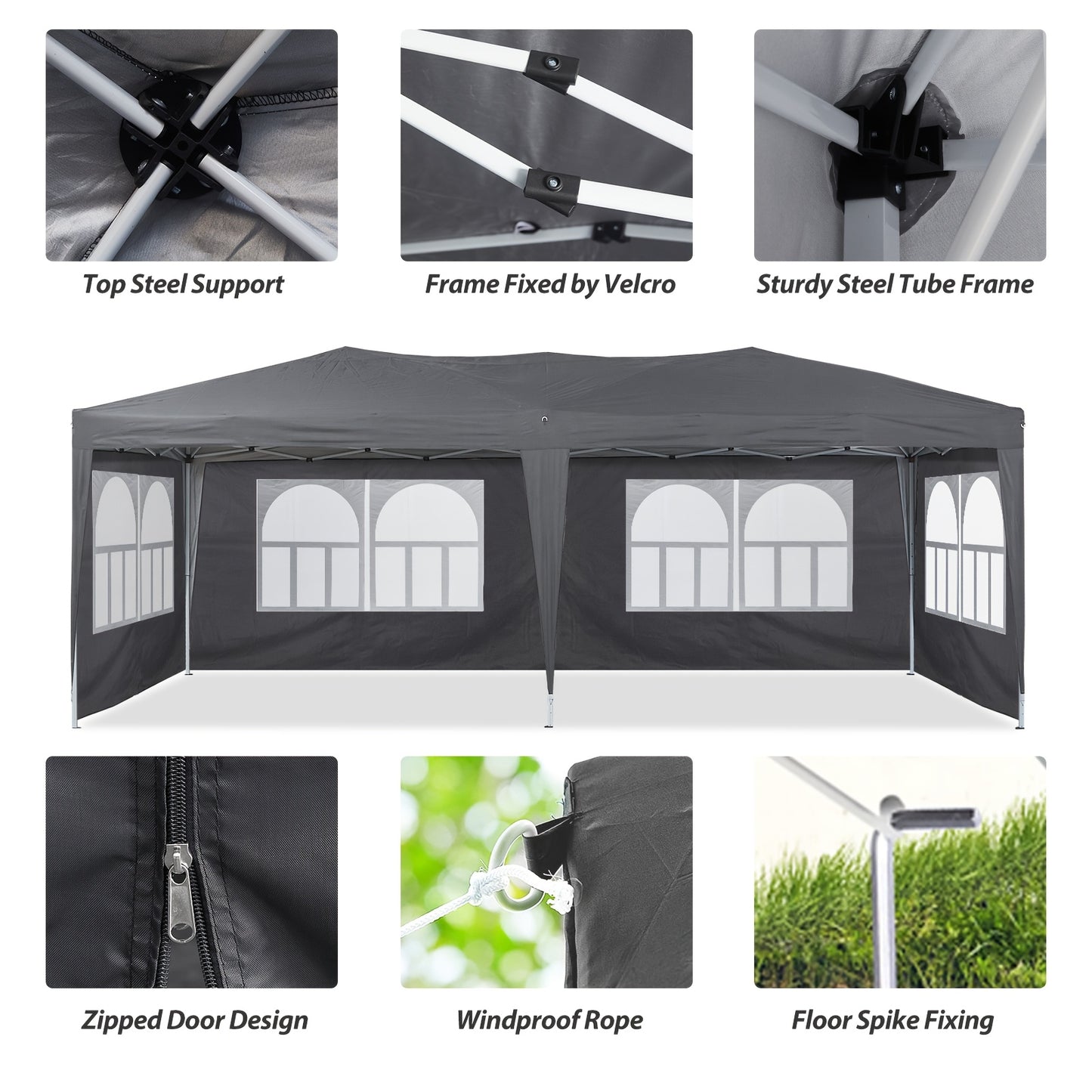 Paviljoen – Tuinpaviljoen – Partytent – Pergola – Prieel – 3x6 Meter – Met Zijpanelen – UV-Bescherming – Stalen Frame