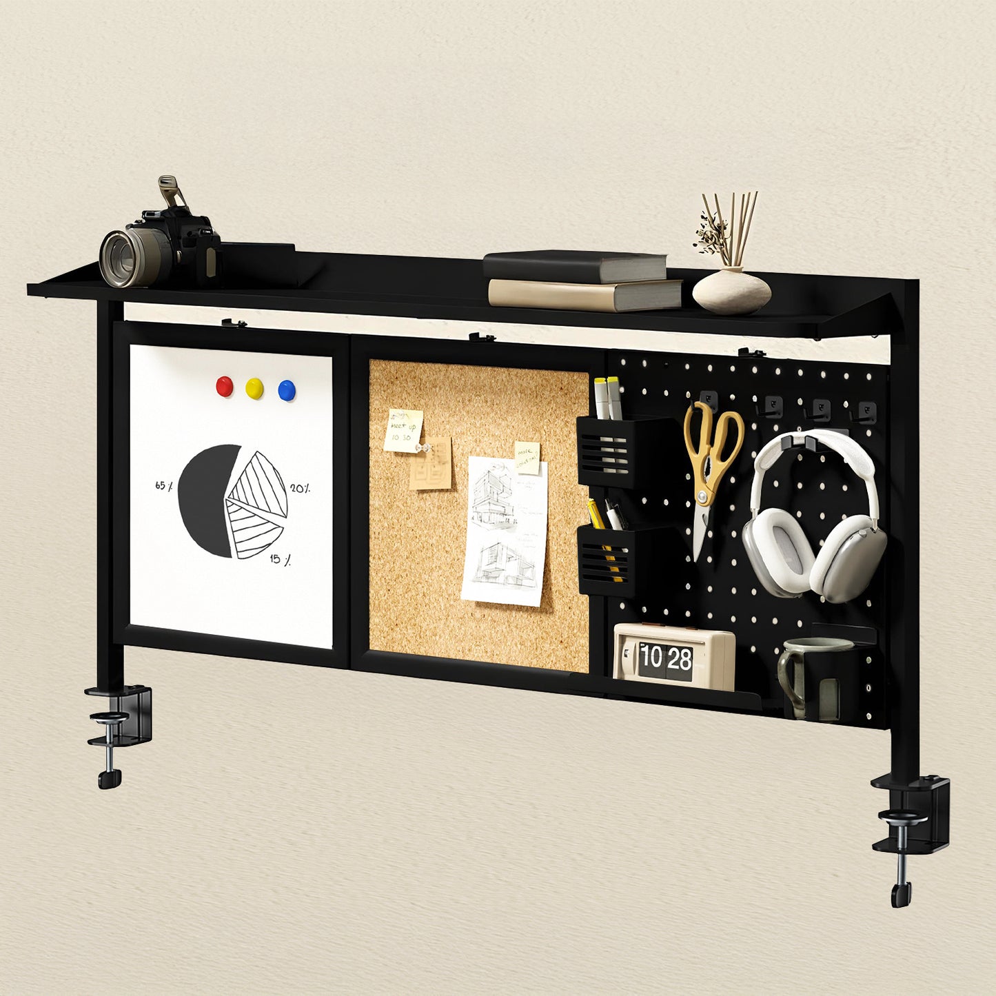 Bureau Organizer – Desk Organizer – Pennenbak – Brievenbak – Opbergrek – Multifunctioneel Met Whiteboard En Kurkbord – Klembevestiging Zonder Boren – Inclusief Accessoires