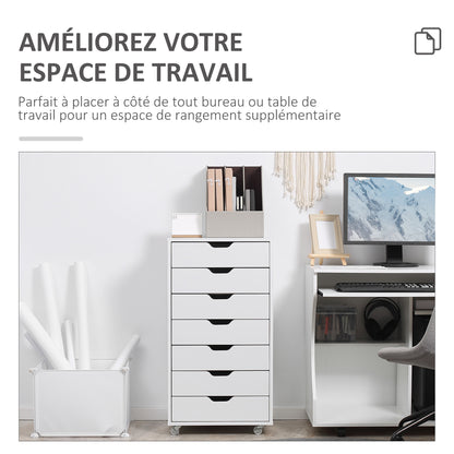 Mobiele Ladeblok – Kantoor Ladekast – Bureau Organizer – Opbergkast – Ladeblok Onder Bureau – 7 Laden – Witte Kleur – Verplaatsbaar Met Wieltjes – Anti-Kantel Veiligheid