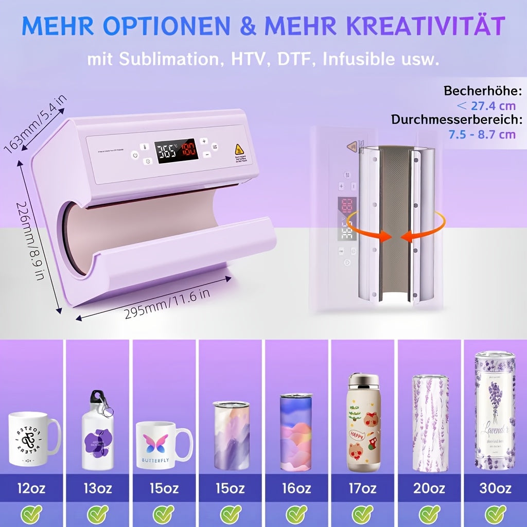 Automatische Beker Heat Press – Sublimatie Machine – Mok Drukpers – Tumbler Pers – Hitte Transfer Machine – 550W Snel Opwarmend – Voor 7,5-8,5 cm Bekers – Inclusief Sublimatievellen & Tape – Draagbaar & Gebruiksvriendelijk – Roze