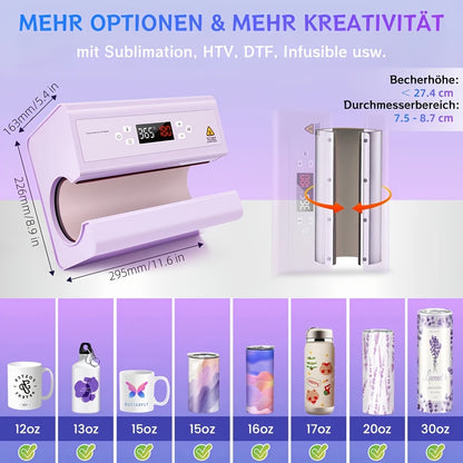 Automatische Beker Heat Press – Sublimatie Machine – Mok Drukpers – Tumbler Pers – Hitte Transfer Machine – 550W Snel Opwarmend – Voor 7,5-8,5 cm Bekers – Inclusief Sublimatievellen & Tape – Draagbaar & Gebruiksvriendelijk – Roze