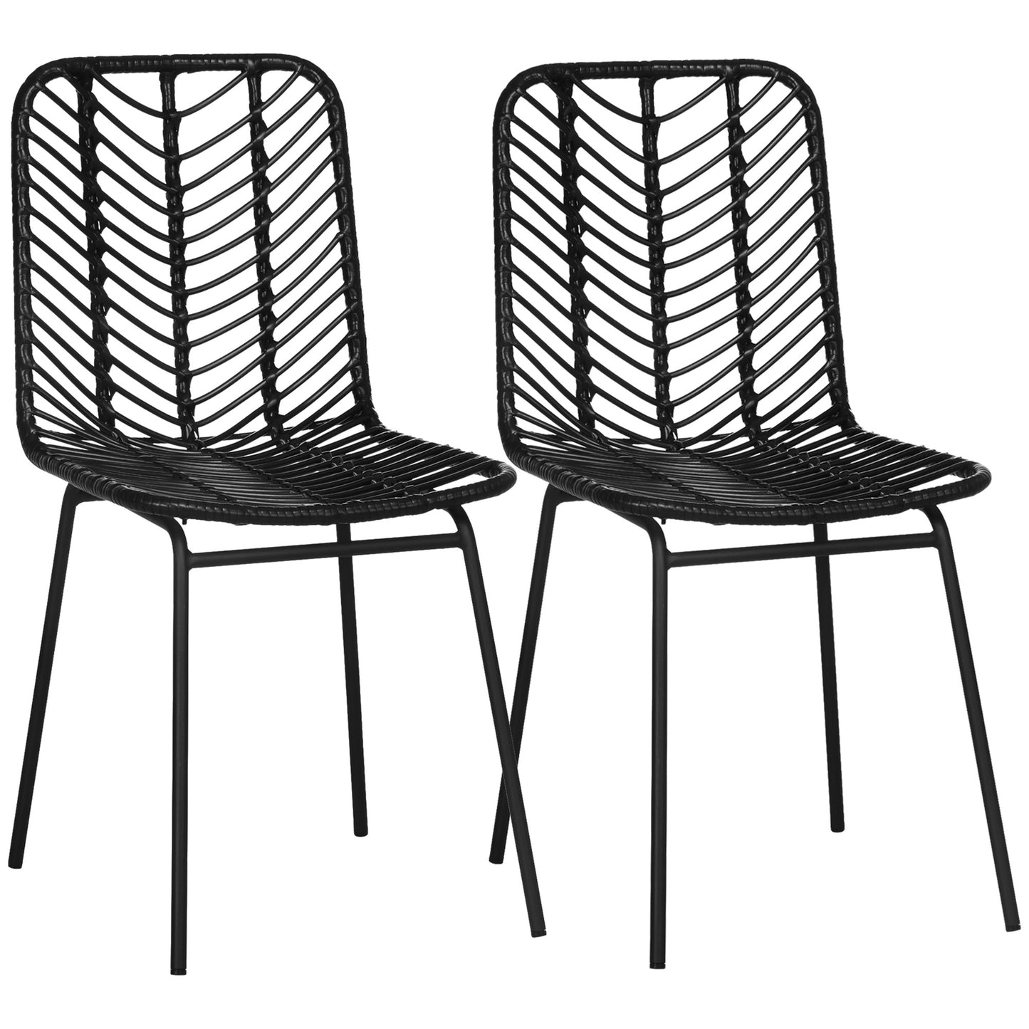 Eetkamerstoelen – Stoelen – Keukenstoelen – Design Stoelen – Zwarte Stoelen – Bohemian Design – Gevlochten Imitatie Rattan – Metaal Onderstel – Set Van 2 – Comfortabel & Stevig