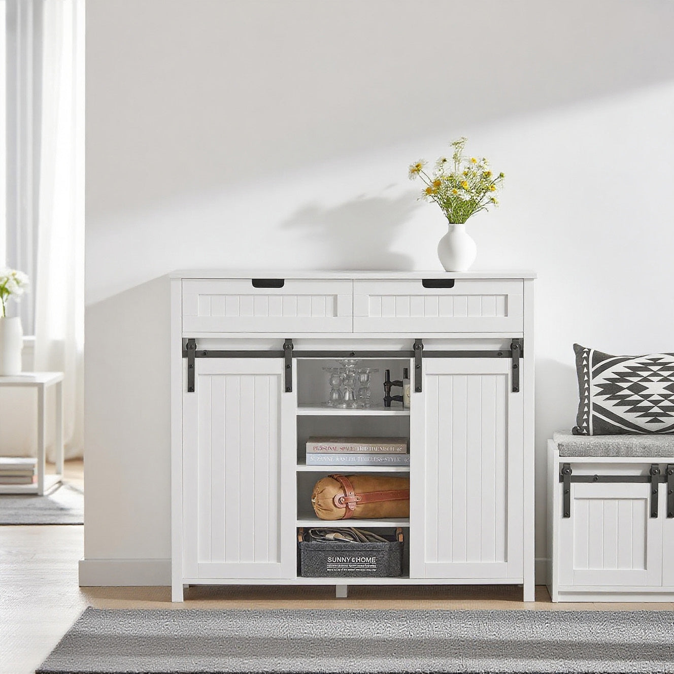 Dressoir – Opbergkast – Kastenmeubel – Kast Met Schuifdeuren – Sideboard – Compact Design 104x35x93 cm – MDF & Vezelplaat
