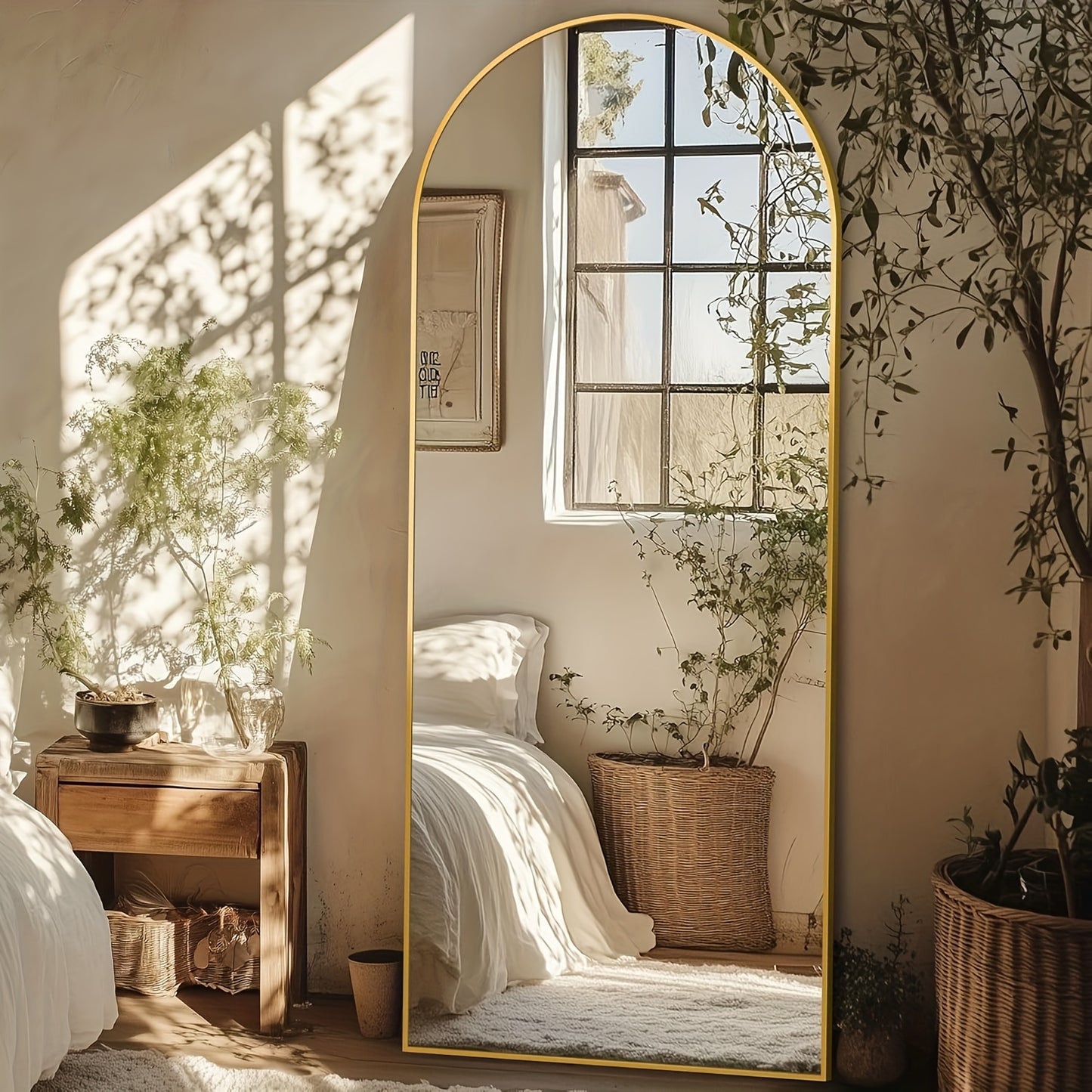 Full-Length Arched Floor Mirror with Shatterproof Glass & Aluminum Alloy Frame - 180x66cm Large Vertical Standing Mirror with Sturdy Base, Full Length Mirror Floor Standing, Mirror Full Length, Stand Full-length Mirror, Large