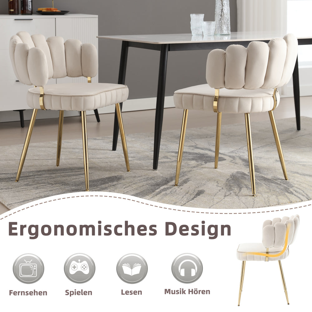 Eetkamerstoelen – Stoelen – Kuipstoelen – Meubels – Wonen – Set van 2 – Fluweel Groen – Comfortabele Bloemmotief Rugleuning – Stevige Metalen Poten
