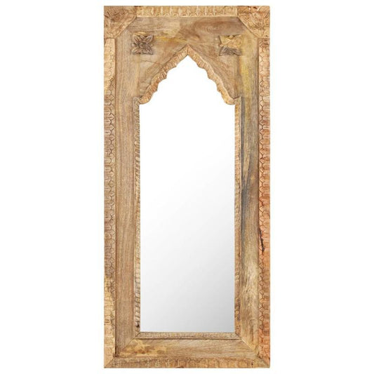 Vloerspiegel – Passpiegel – Staande Spiegel – Wandspiegel – Full-Length Spiegel – Massief Mangohouten Frame – Grote Onregelmatige Boogvorm – Stevig Rustiek Design – Natuurgetrouwe Warmte Zonder Elektriciteit