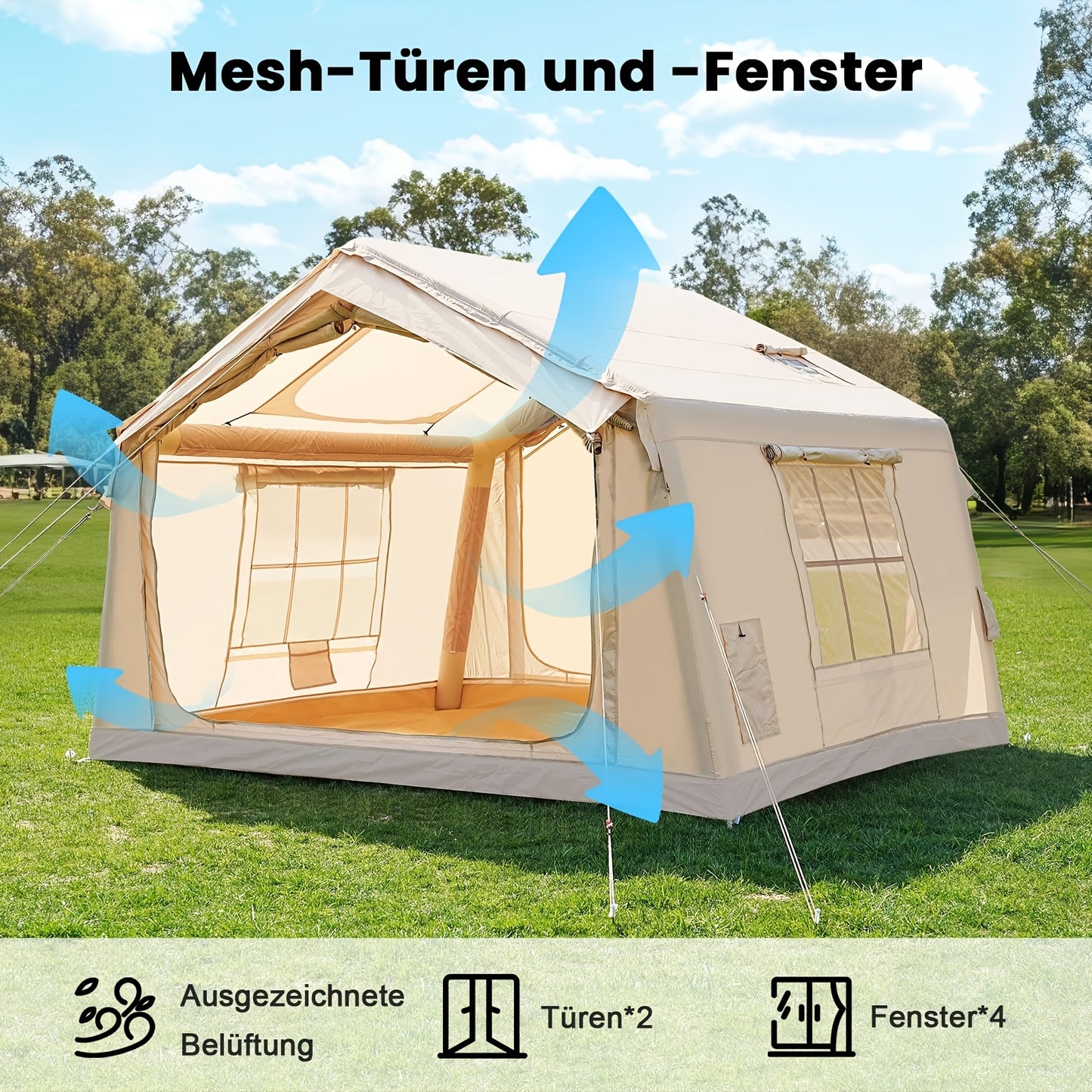 Opblaasbare Familie Tent – Kampeertent – Iglo Tent – Luxe Tent – Outdoor Tent – Ruim 8 m² – Geschikt Voor 6 Personen – Eenvoudig Opzetten