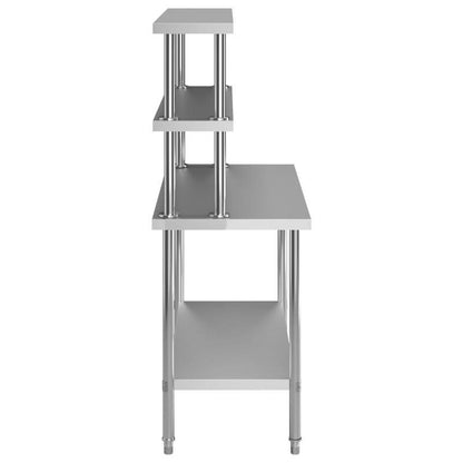 Keuken Werkbank – Werktafel – RVS Werkblad – Werkbank Met Bovenplank – Keukentafel – Roestvrij Staal – 120x60 cm – 150 cm Hoog