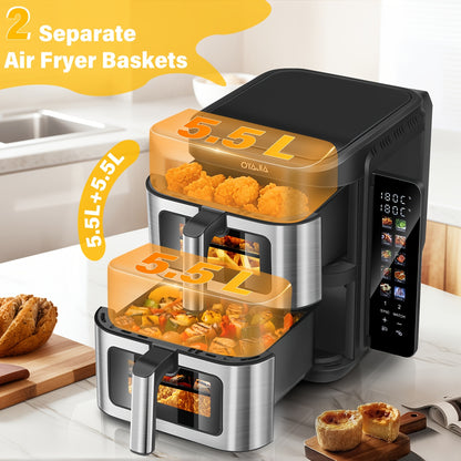 Heteluchtfriteuse – Airfryer – Friteuse – Luchtfriteuse – Digitale Oven – 11 Liter Capaciteit – Dubbele Mand met Cook & Sync Systeem