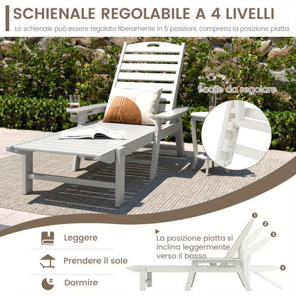 Tuinstoel – Ligstoel – Relaxstoel – Loungestoel – Tuinfauteuil – Verstelbare Rugleuning 4 Standen – Duurzaam HDPE Wit