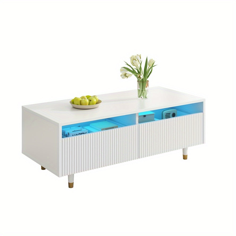 Salontafel – Koffietafel – Bijzettafel – Woonkamertafel – Opbergtafel – Modern met Golvend Ladeblad – Metaal Gouden Wit Frame
