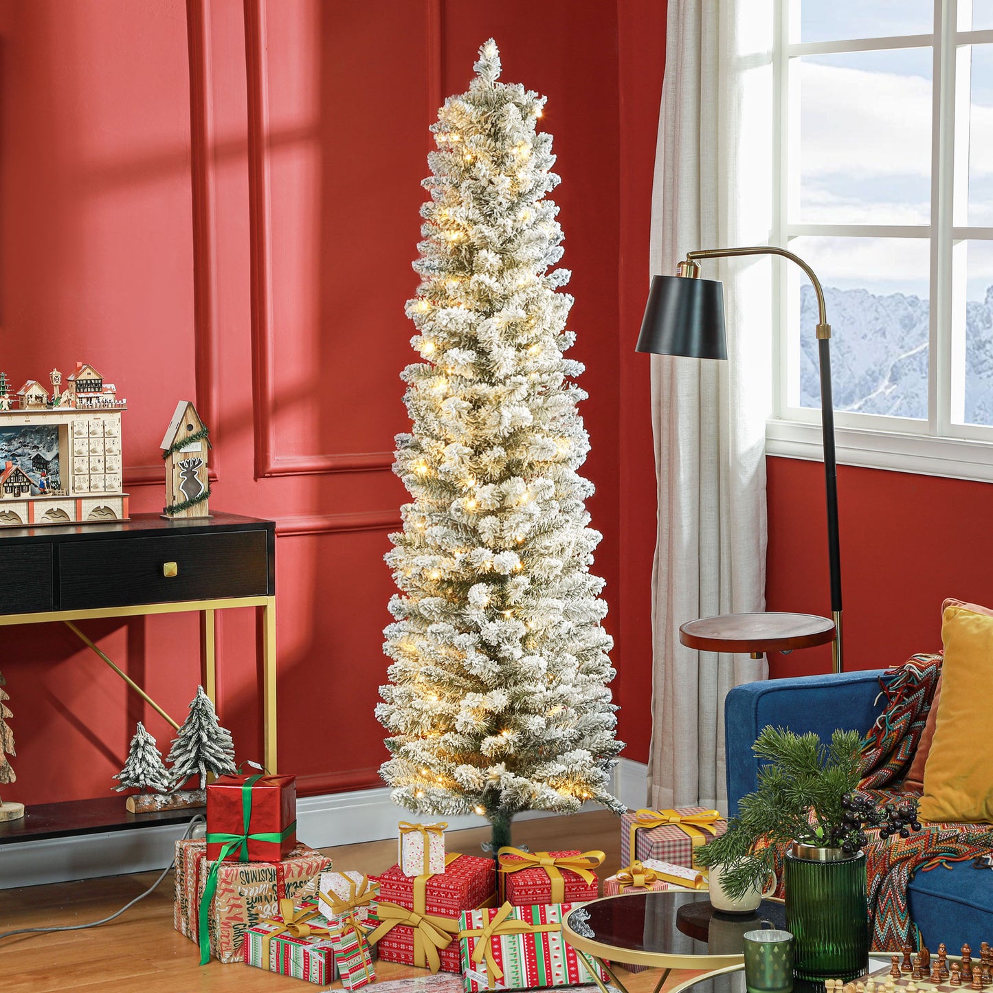 Kunstkerstboom – Nepkerstboom – Kerstboom Kunst – Sfeerverlichting Boom – 180 cm Groen – Geïntegreerde LED Verlichting – Brandvertragend Metalen Voet