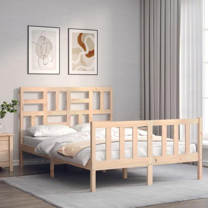 Full/Double Bed Frame with Headboard - Heavy-Duty Solid Pine Wood Construction, Easy Assembly, Modern Platform Bed Frame for Bedroom - Sturdy Furniture for Couples & Families, Contemporary Style, Natural Finish