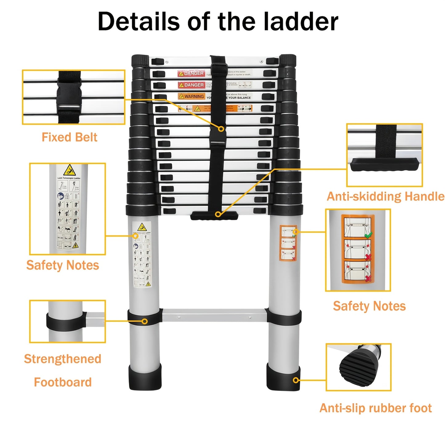 Uitklapbare Ladder – Telescopische Ladder – Uitschuifbare Ladder – Vouwladder – Aluminium Ladder – 4,4 Meter Hoogte – Maximaal 150 kg Draagkracht