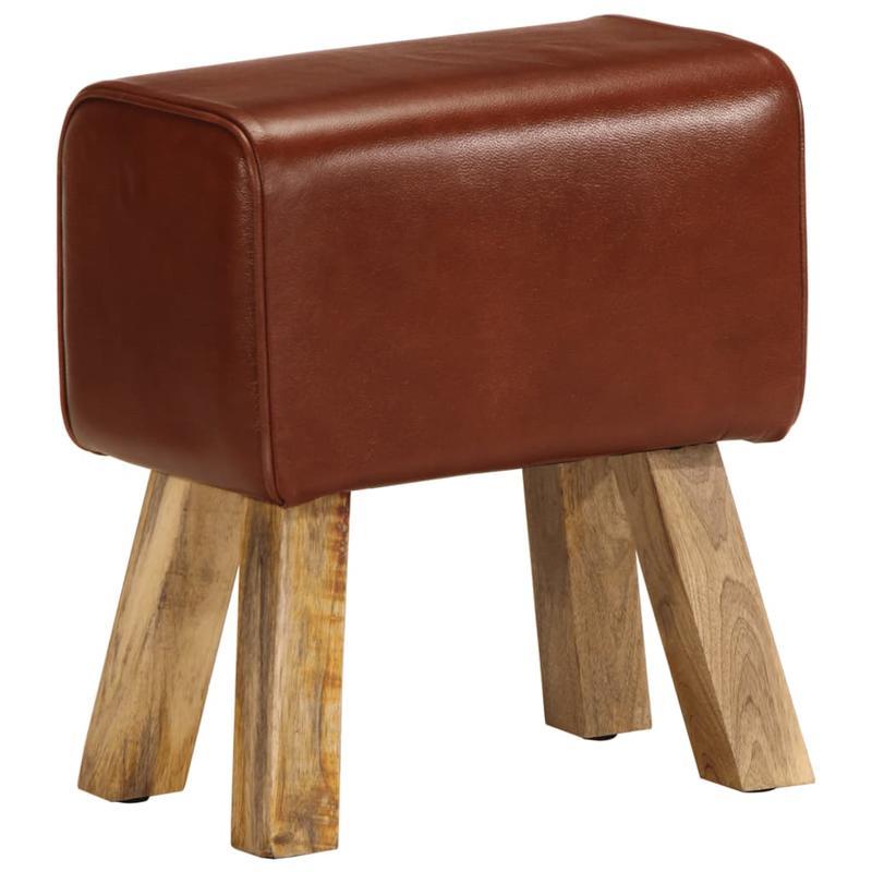 Gymnastics bench 38cm real leather and solid mango wood brown
