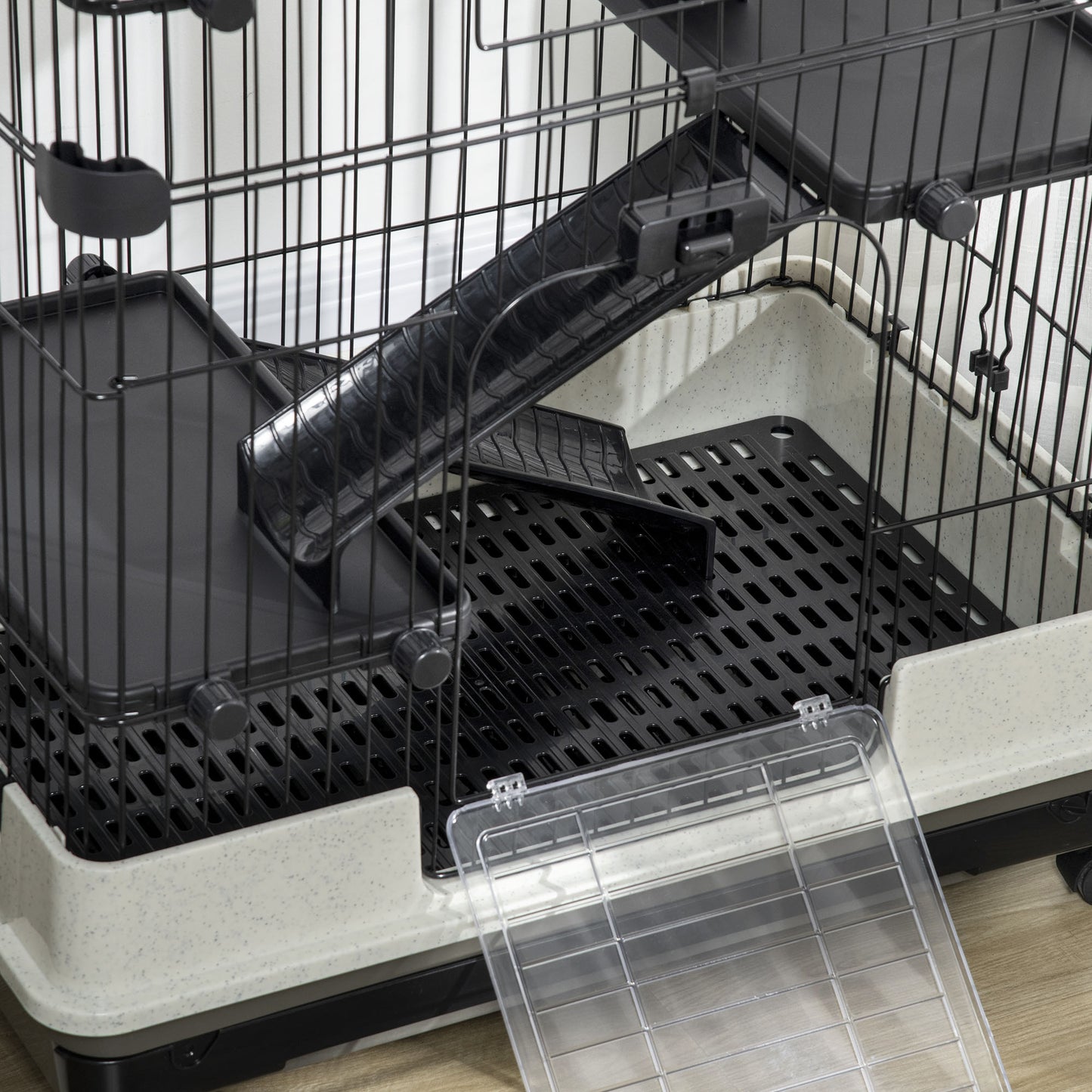 Kooi Kleine Knaagdieren – Huisdierkooi – Caviakooi – Konijnenhok – Hamsterkooi – Metalen Frame – 3 Verwijderbare Platforms – 4 Wielen Met Rem – 81,2x52,7x114 cm – Zwart