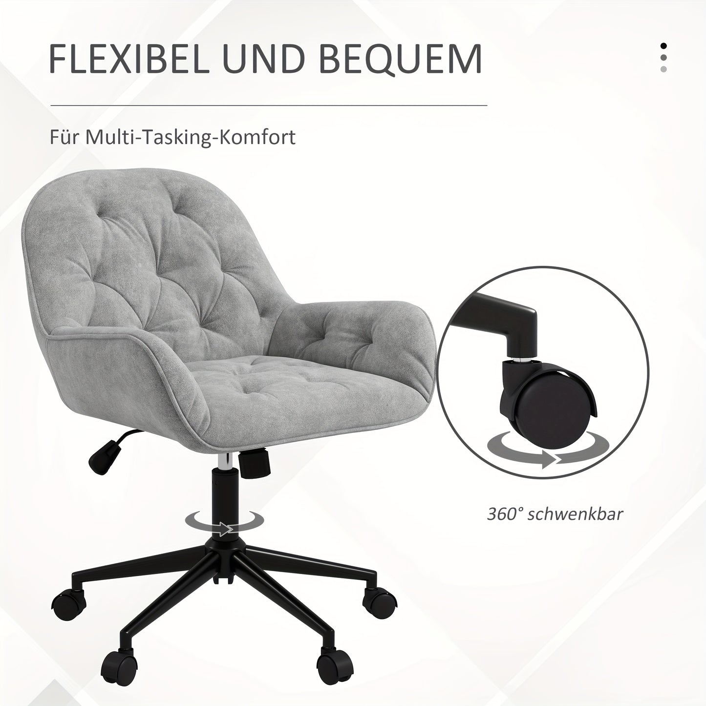 Draaifauteuil – Loungestoel – Bureaustoel – Werkstoel – Stoel – Lichtgrijs Velvet – Verstelbare Zithoogte – Ergonomisch Design