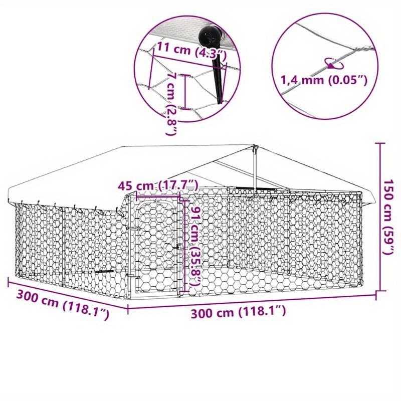 Outdoor kennel with roof 300x300x150cm suitable for multiple pets or medium to large dogs provides a spacious activity area stable structure easy to install