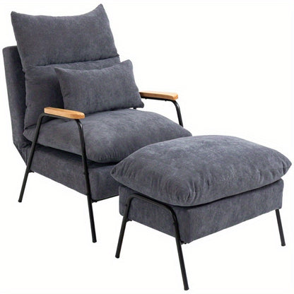 Loungefauteuil – Relaxstoel – Zetel – Slaapstoel – Fauteuil – Verstelbare Rugleuning – Grijs Stof & Zwart Metalen Frame