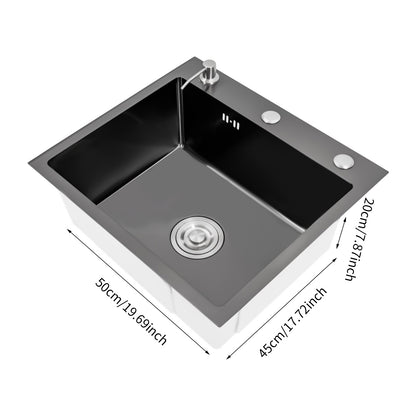 Keukenspoelbak – Spoelbak – Keukensink – Wasbak – Vaatwasbak – Zwart RVS – Royale Binnenmaat 46x35,5 cm – Opbouw Onderbouw Vlakbouw – Met Zeepdispenser en Compleet Accessoiresset