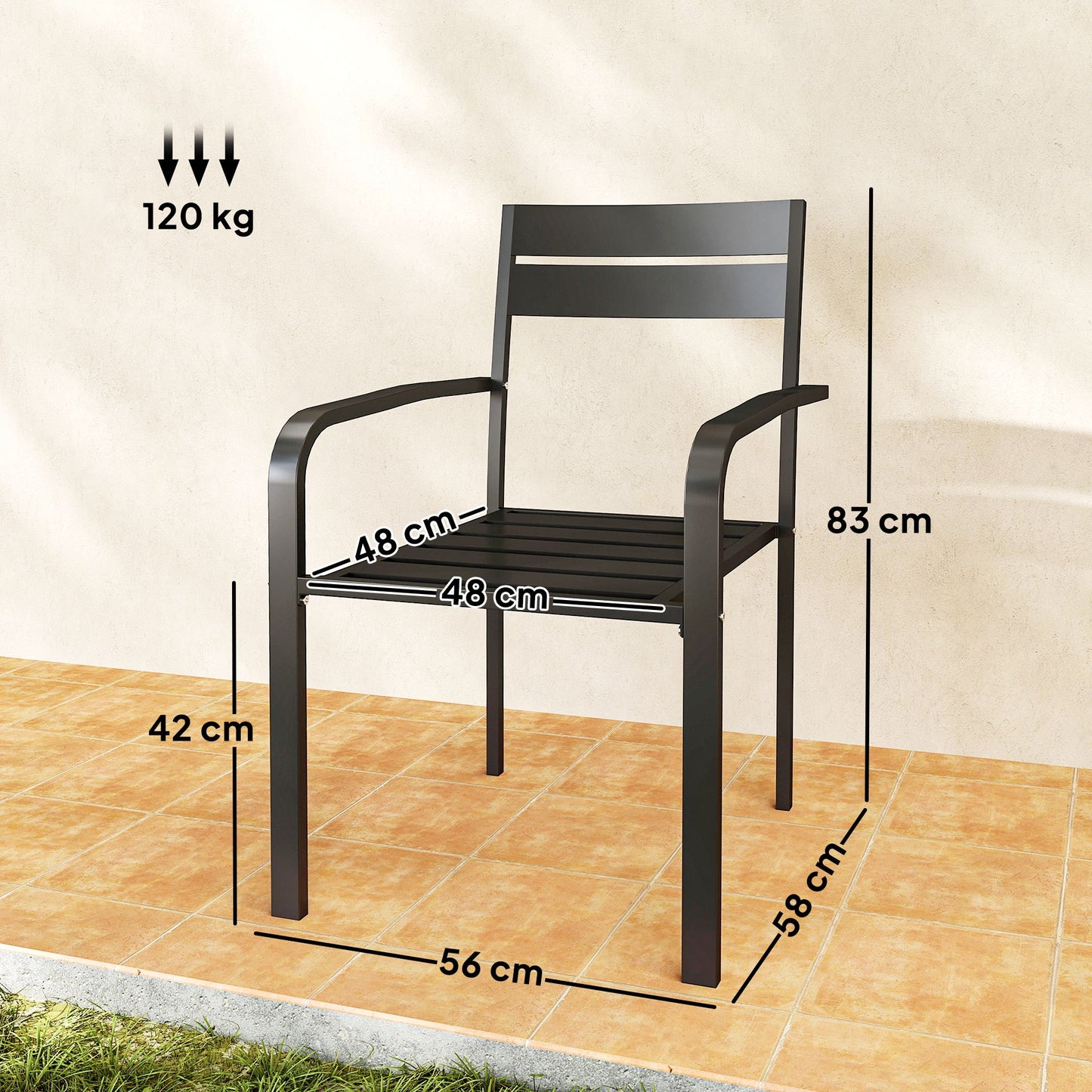 Tuinstoel – Tuinstoel – Balkonstoel – Stapelbare Stoel – Aluminium – Set van 2 – Armleuningen – Weerbestendig – Donkergrijs