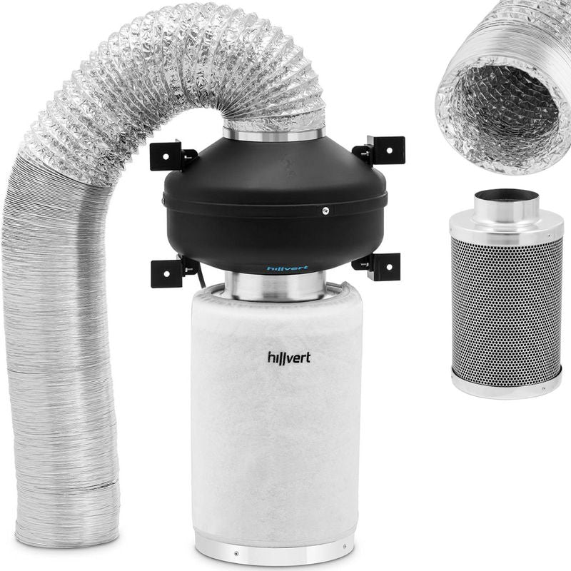 Ventilatieturbo – Ventilatieset – Kanaalventilator – Koolstoffilter – Ventilatiebuis – Krachtige Luchtafvoer – Flexibele Aluminium Buizen 10 Meter