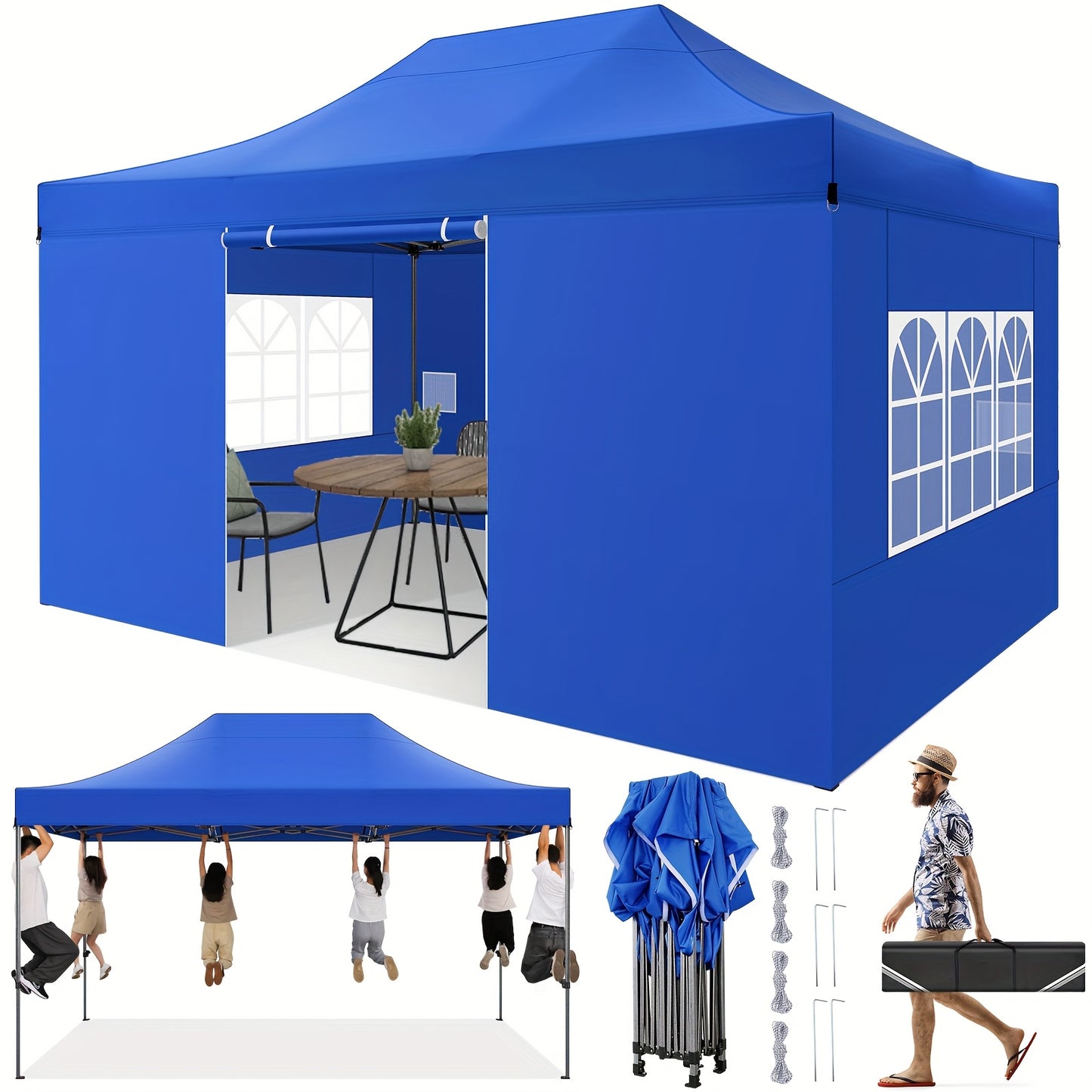 Partytent – Pop-up Tent – Feesttent – Paviljoen – Tuintent – 3,05x4,57 m – Hoogte Verstelbaar – Met Afneembare Zijwanden