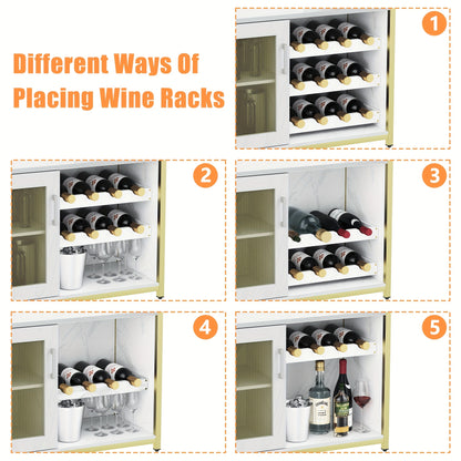 Three-layer bar cabinet with wine rack and a large storage space, buffet cabinet with glass rack and mesh door, suitable for kitchen, living room and bar, 69x35x92cm, Kitchen Storage Solution, Wine Rack Cabinet, Multi-Level S
