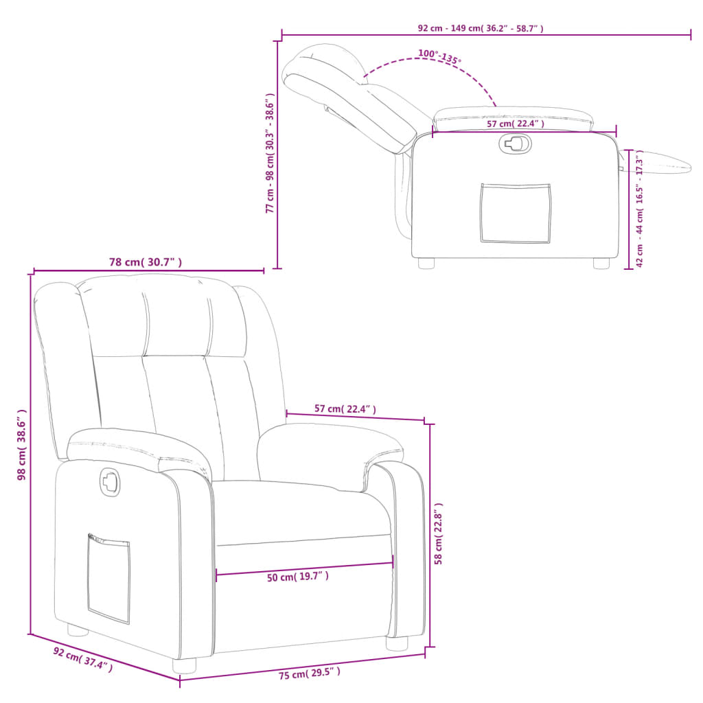 Elektrische Relaxstoel – Relaxfauteuil – TV Stoel – Ligstoel – Fauteuil – Manueel Verstelbaar – Kunstleer – 135 Graden Instelbaar