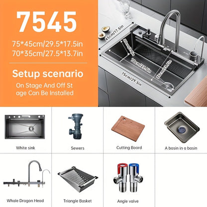 Keukenspoelbak – Spoelbak – Spoelbak RVS – Onderbouw Spoelbak – Werkstation Spoelbak – Zwart Matzwart – SUS304 Roestvrij Staal – Grote Enkele Kom 74,9x45 cm