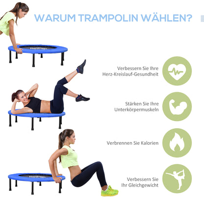 Fitness Trampoline – Mini Trampoline – Springmat – Trainingsapparaat – Indoor Trampoline – Zwart/Blauw – Compact Ø91 cm – Antislip Voeten & 100 kg Belastbaar