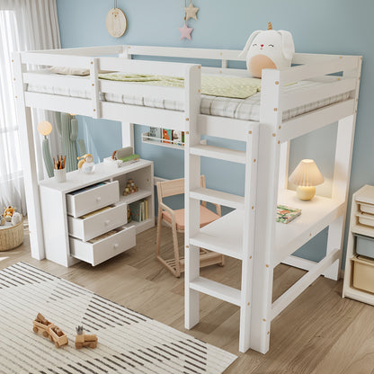 Hoogslaper – Stapelbed – Bedbank – Halfhoogslaper – Kinderbed – Wit Design – Inclusief Bureau en Opbergruimte – Bedmaat 90x200 cm – Volledig Gemonteerd