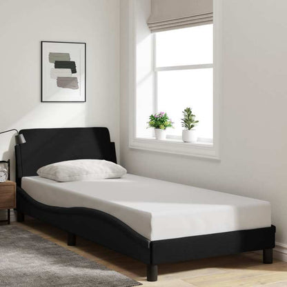Bedframe with Black Headboard 90x200cm in Fabric Practical, removable, suitable for all seasons, Home Bed Frame, Removable Bed Cover, Sleek Headboard, Contemporary Design, Wooden Frame, Lightweight Construction, Practical Bed