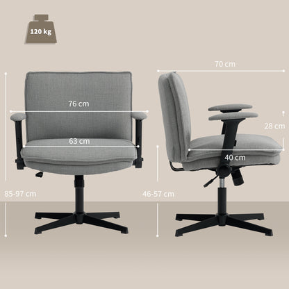 Bureaustoel – Office Chair – Kantoorstoel – Bureaustoelen – Draaistoel – Verstelbare Zithoogte – Inklapbare Armleuningen – Grijs Linnenlook – Stalen Onderstel