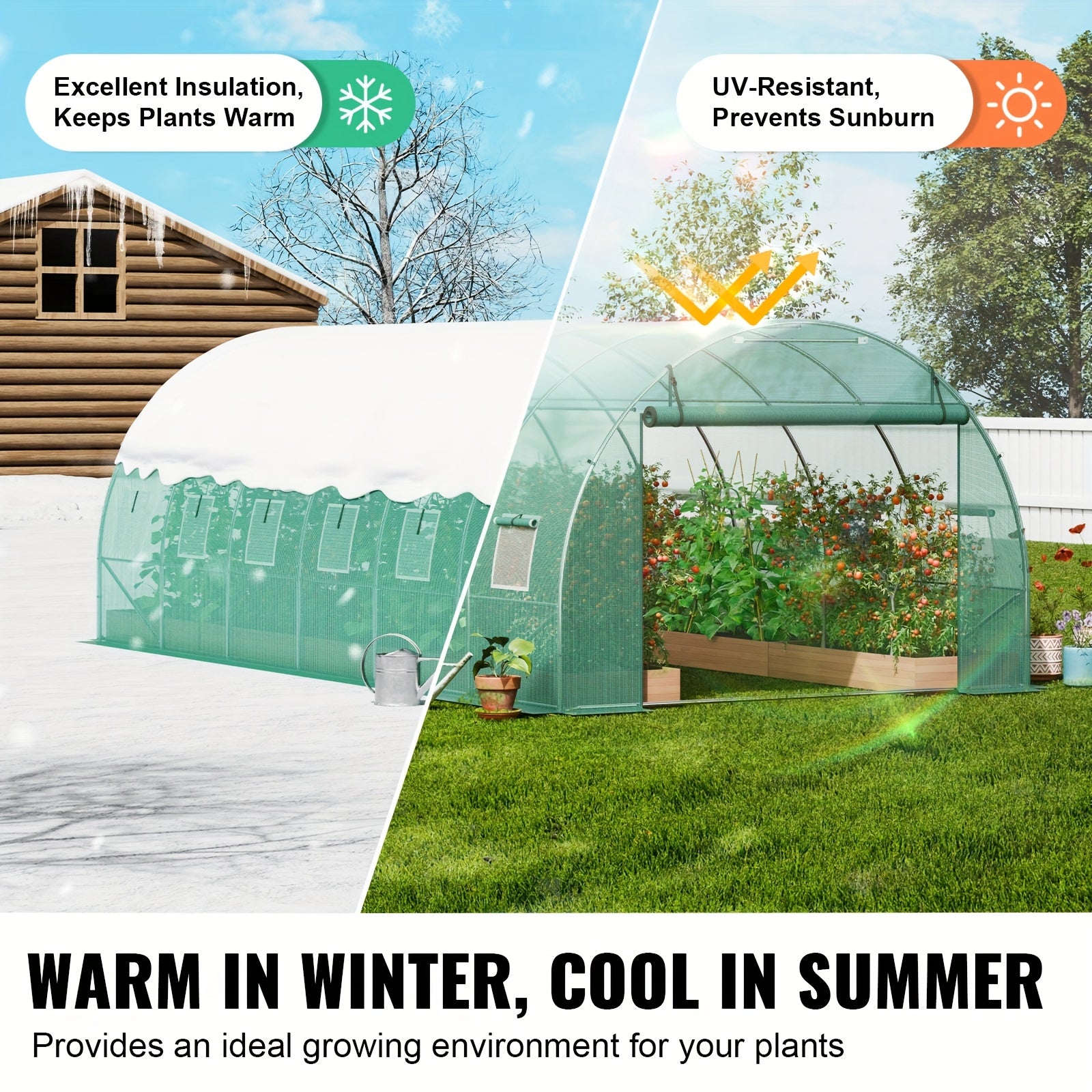 Walk-In Tunnel Kas – Tuinkas – Kweekkas – Groentekas – Bloementuin – Stevig Gegalvaniseerd Frame – 304.8x213.36x213.36cm - Ruim 5,9 Meter Lang - QUORE