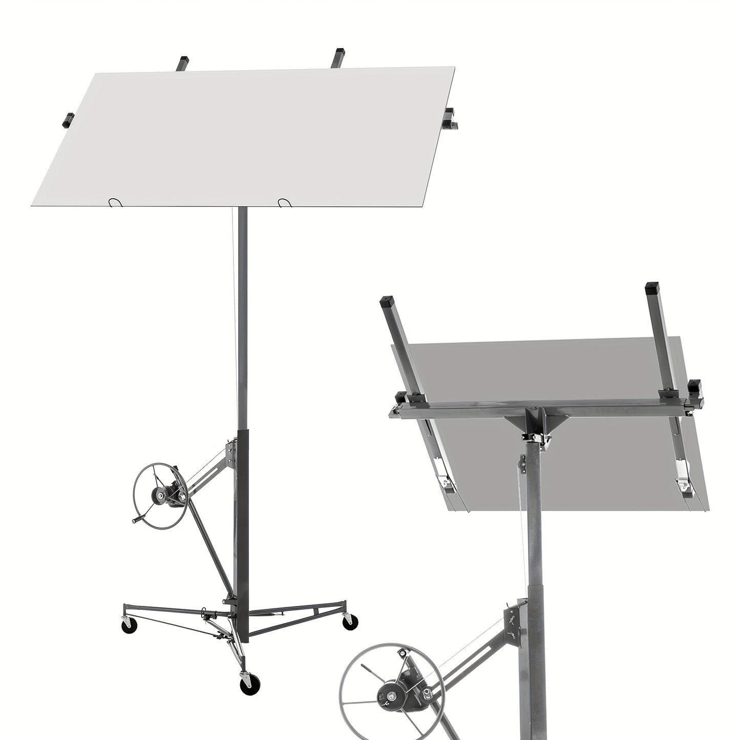 Heavy-Duty Drywall Lift with 150 lbs Load Capacity (68kg) - Adjustable Height 140-335cm & 60° Tilt, Foldable Drywall Panel Hoist with 3 Braked Wheels for Ceiling Installation, & Renovation - Compatible with Drywall Panels &