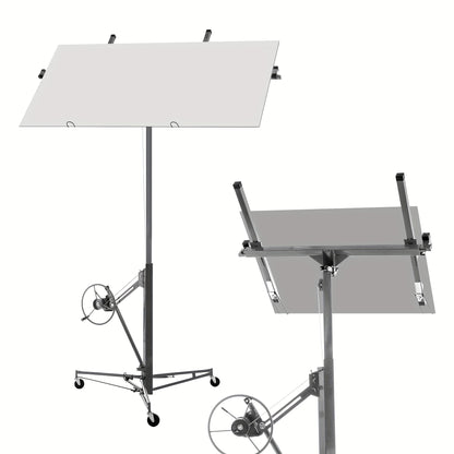 Heavy-Duty Drywall Lift with 150 lbs Load Capacity (68kg) - Adjustable Height 140-335cm & 60° Tilt, Foldable Drywall Panel Hoist with 3 Braked Wheels for Ceiling Installation, & Renovation - Compatible with Drywall Panels &