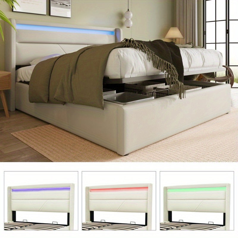 Hydraulisch Opbergbed – Bed Met Matras – Opklapbed – Stalen Bedframe – Tweepersoonsbed 160x200 cm – Klassiek Wit – Ruimtebesparend – Stevige Constructie