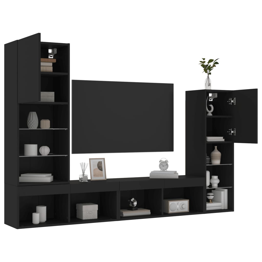 TV Wandmeubel – TV Meubel – Wandkast – TV Kast – Zwevend Meubel – RGB LED Verlichting – Hoogwaardig Houtmateriaal – Zwart