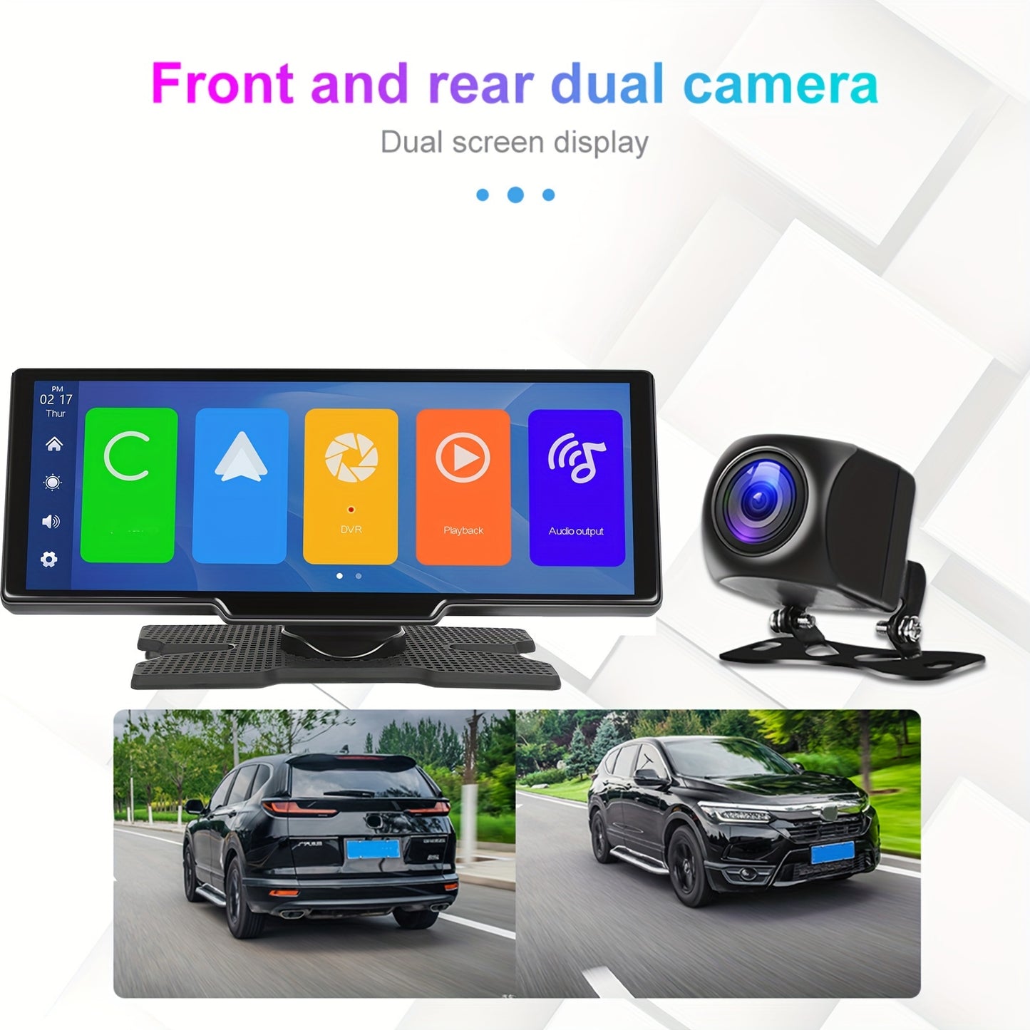 Draadloze Car Stereo – Auto Multimedia Speler – Android Auto Interface – USB Autoradio – Touchscreen 23,6 cm HD – Voorzien Van Voor- En Achtercamera – Loop Recording & Spraakbesturing