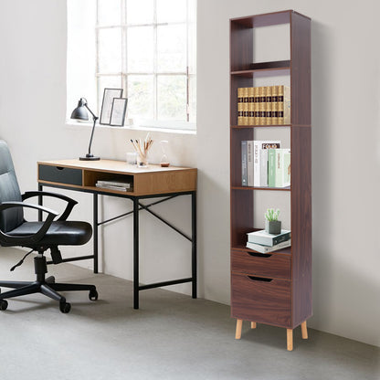 Boekenkast – Boekrek – Opbergrek – Boekenplank – Wandkast – Walnootkleur – Hoogte 180 cm – Massief Hout