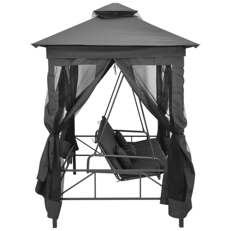 Schommelbank – Schommelstoel – Tuinbank – Schommelbank Met Dak – Swingbank Antraciet – Robuust Stalen Frame – Groot Formaat 220x160x240 cm
