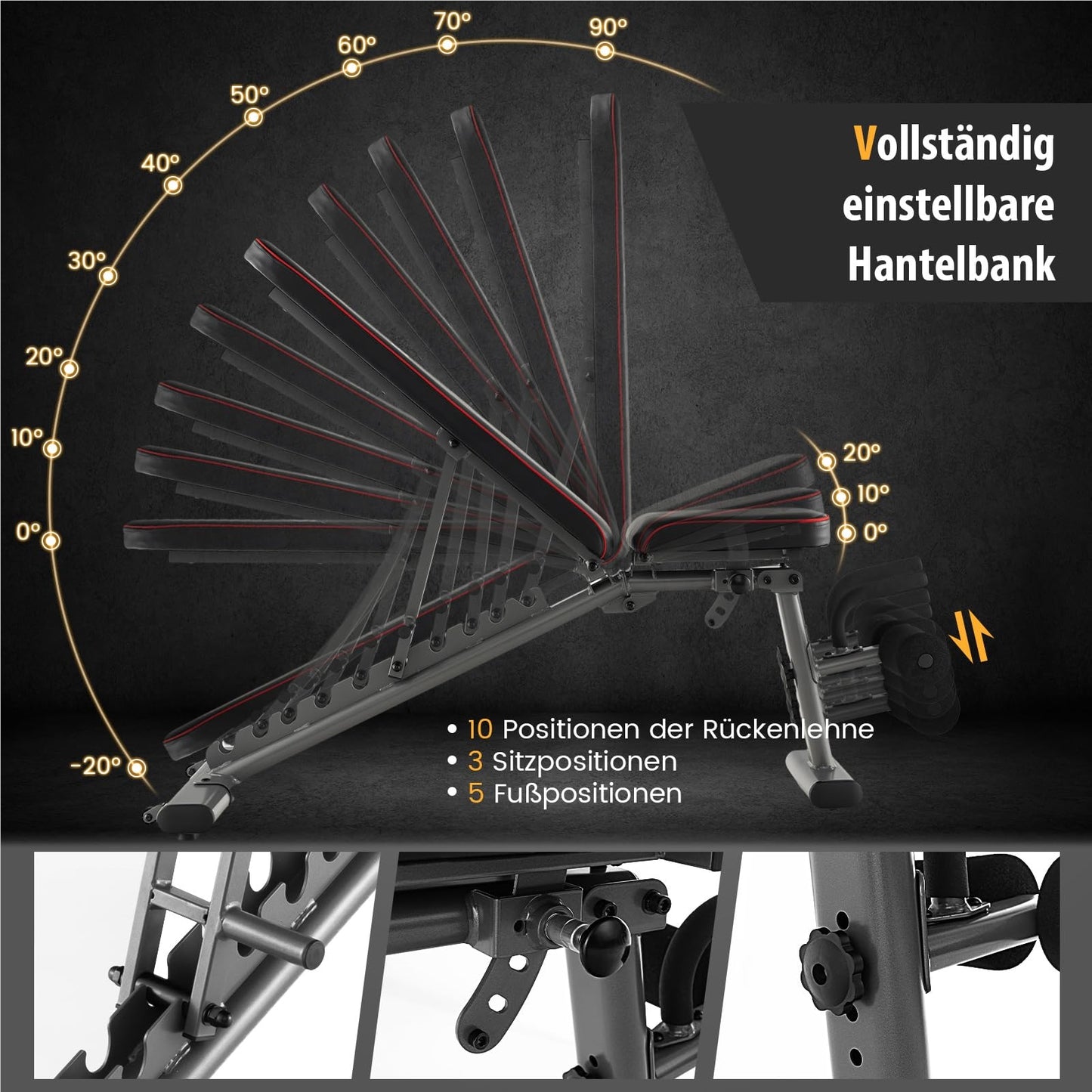 Fitnessbank – Halterbank – Trainingsbank – Buikspierbank – Bench Press – Verstelbaar en Inklapbaar – Max. Belastbaar tot 300 kg