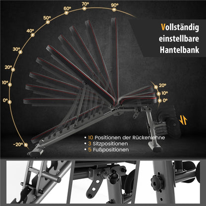 Fitnessbank – Halterbank – Trainingsbank – Buikspierbank – Bench Press – Verstelbaar en Inklapbaar – Max. Belastbaar tot 300 kg