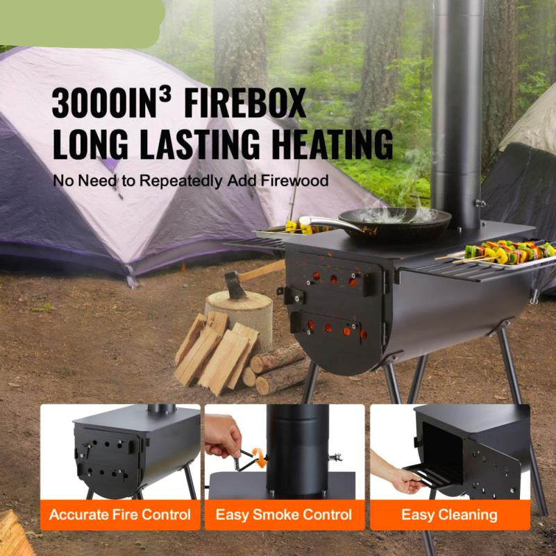 Campingkachel – Outdoor Oven – Draagbare Kachel – Kampeerkachel – Roestvrij Staal – Grote Vuurkist – Meegeleverde Handschoenen