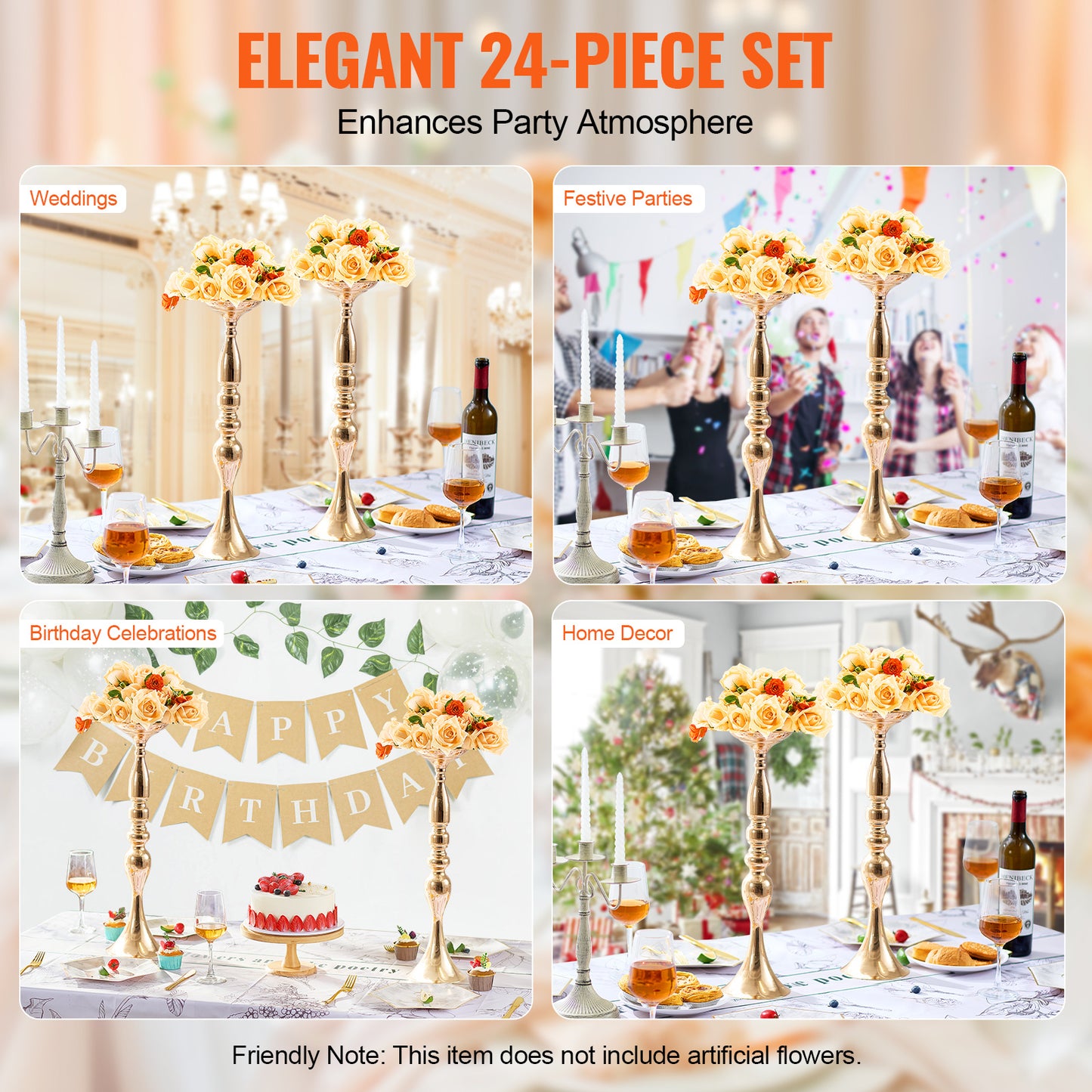 Bloemvaas – Bloemenstandaard – Siervaas – Tafelvaas – Bloemhouder – Metaal – Gouden Afwerking – 50 cm Hoog