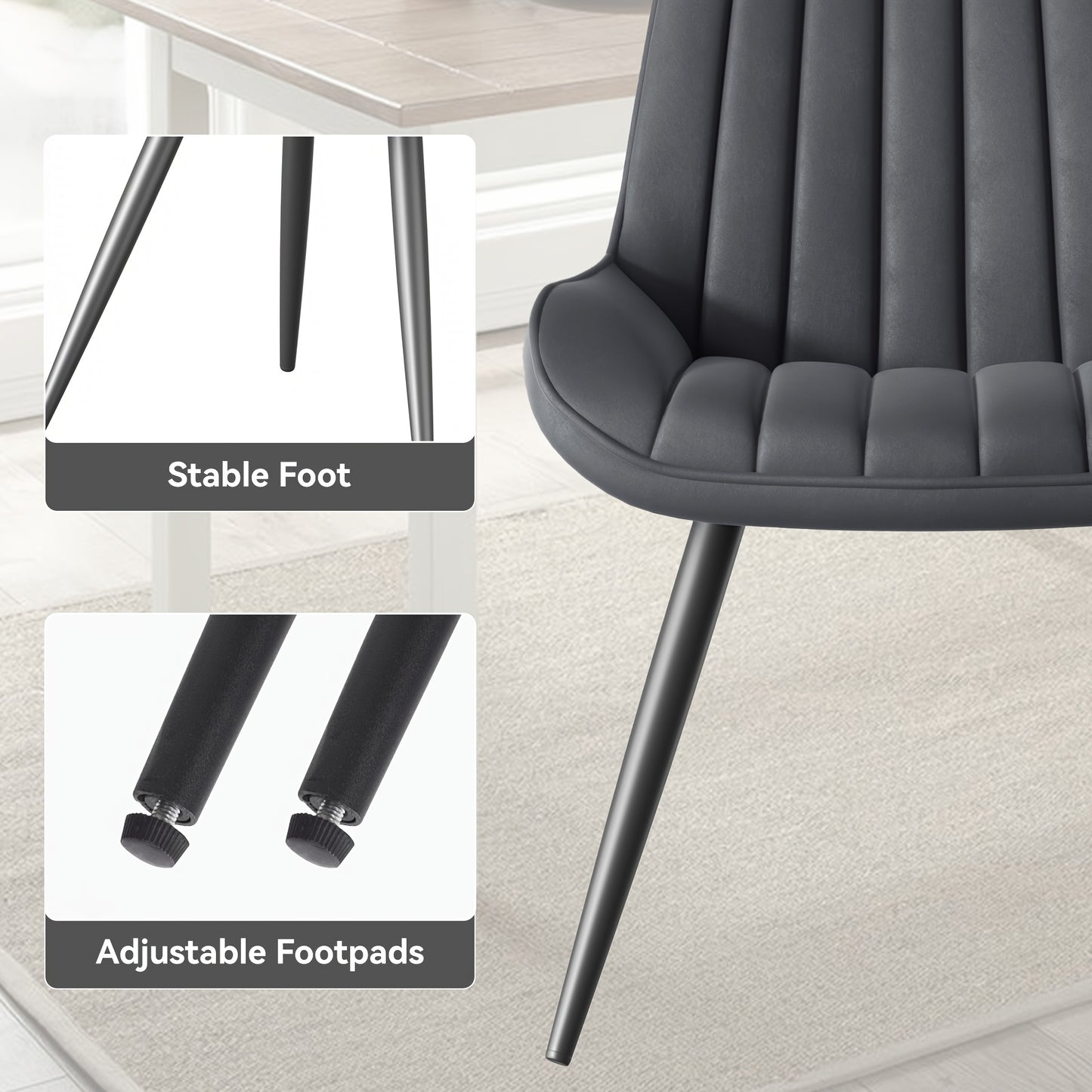 Eetkamerstoel – Loungestoel – Armstoel – Bureaustoel – Huiskamerstoel – Ergonomisch Design – Kunstleren Bekleding – Set van 2 – Donkergrijs