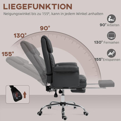 Ergonomische Bureaustoel – Kantoorstoel – Werkstoel – Gamestoel – Computestoel – Verstelbare Hoogte 48-56 cm – Inklapbare Rugleuning Met Voetensteun – Stevig Metalen Frame – 5 Zwenkwielen