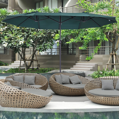 Tuinparasol – Zonnescherm – Terrasparasol – Marktparasol – Dubbele Parasol – Ovale Vorm 270x180 cm – Handmatige Slinger – Waterafstotende Stof Donkergroen